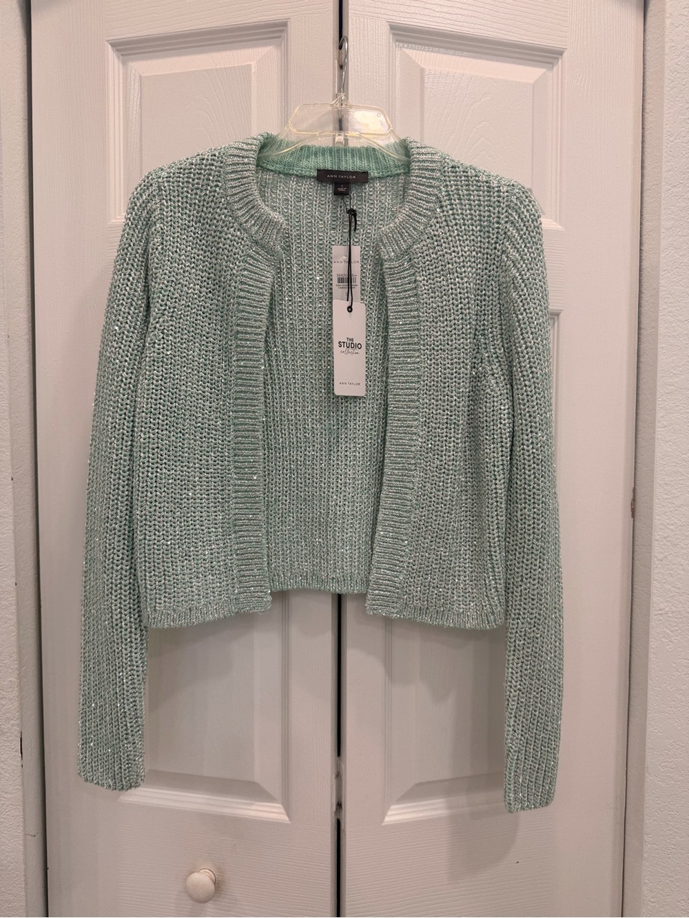 Mint Green Open-Front Knit Sweater